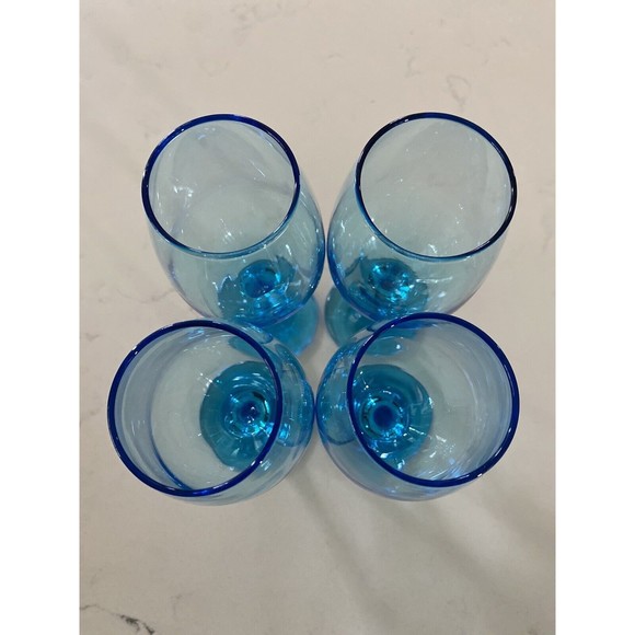 Set Of 4 Vintage Cristar Rioja Sky Blue Water Goblets-Wine Glasses 8 1/8” Tall - Picture 6 of 16